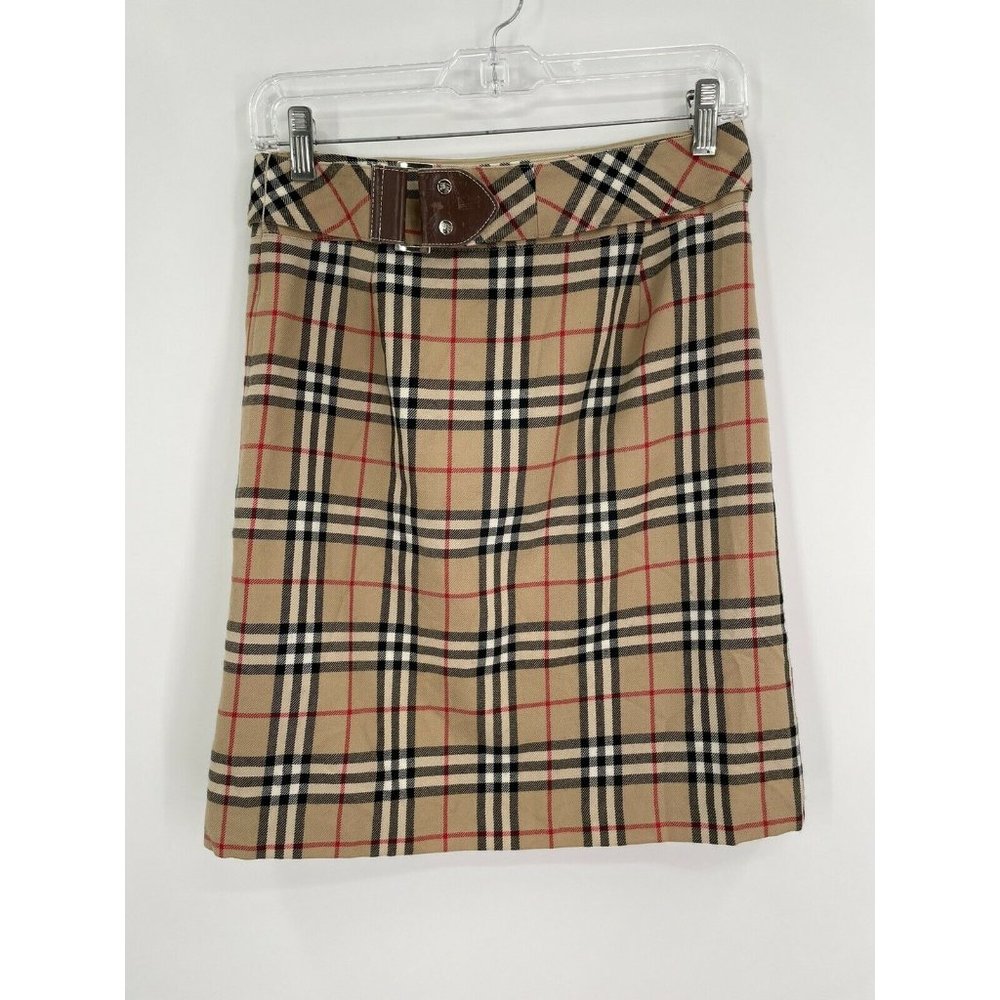 Burberry Blue Label Wool Nova Check High Waist Above Knee Skirt Regular Size 36
